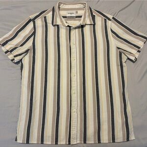 Goodfellow & Co Cream, Tan, Brown & Black Striped Casual Button-Down Shirt